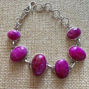 New Pink Enhanced Moonstone Crystal Silver Overlay Bracelet